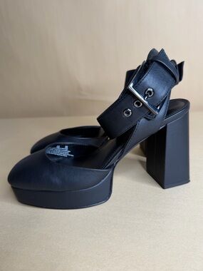 DKNY Black Platform Mary Jane with Chunky Buckle Strap